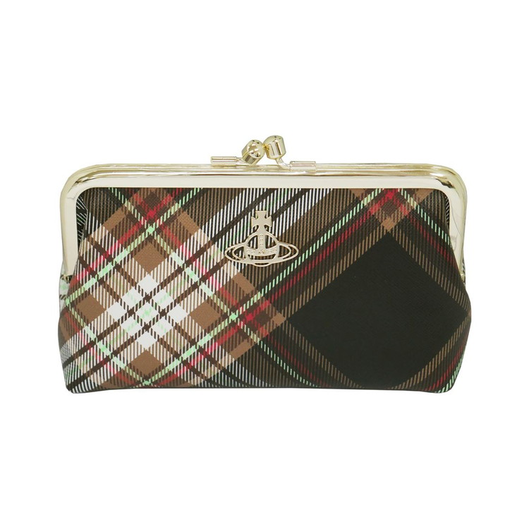 ヴィヴィアンウエストウッド Vivienne Westwood DERBY 4403037U-S001K- ポーチ(開閉ガマ口) BIOGREEN SAFFIANO PRINTED D101 TARTAN BROWN/BLACK(代引不可)【送料無料】