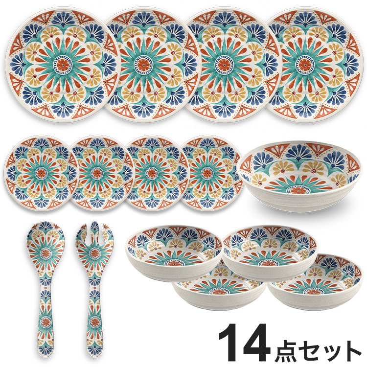 デザートリオ 14点セット メラミン食器 割れにくい おしゃれ 食洗機対応 ボウル お皿 深皿 可愛い 電子レンジ不可 食洗機対応 食器セット プレート(代引不可)【送料無料】