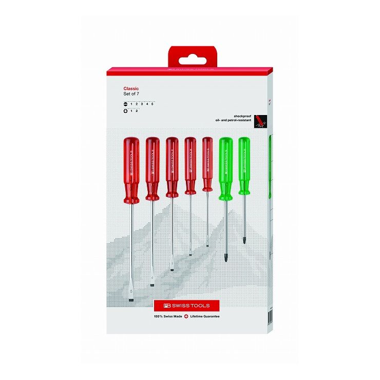 PB SWISS TOOLS ピービ&mdash;スイスツールズ 7本組 ドライバーセット(マイナス、ポジドライブ) ペーパーBOX入 250PCBB(代引不可)【送料無料】｜リコメン堂インテリア館
