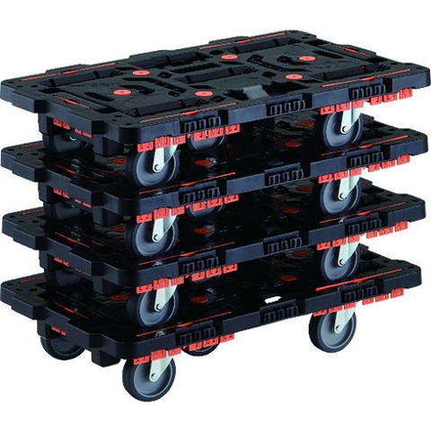 TRUSCO トラスコ 連結式樹脂製平台車 ビートル 700X450 自在5輪 柵付 マトメ買イ4台 BT700KJ5E100M4(代引不可)【送料無料】|リコメン堂インテリア館