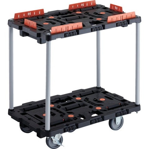 TRUSCO トラスコ 連結式樹脂製2段台車 ビートル 700X450 自在3輪 内2輪ストッパー付 柵付 ハンドルナシ BT720KJ3S2E100(代引不可)【送料無料】｜リコメン堂インテリア館
