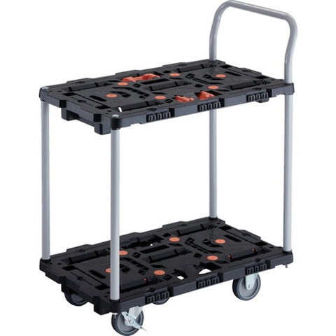 TRUSCO トラスコ 連結式樹脂製2段台車 ビートル 700X450 自在3輪 内2輪ストッパー付 トメタロウ ハンドル付 BT724J3S2E100T 組立品 組立設置不可(代引不可)【送料無料】|リコメン堂インテリア館