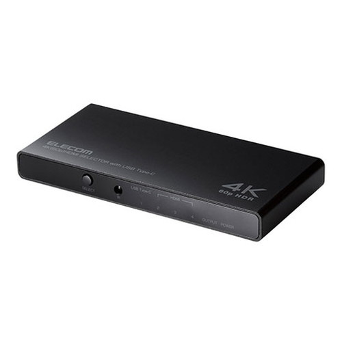 エレコム HDMI切替器 4K60Hz対応 4ポート 3入力 HDMI 1入力 USB Type-C 1出力 HDMI 専用リモコン付 専用ACアダプター付き ブラック DH-SW4KC41BK 家電 映像関連 分配器 延長 分配器 延長 AVケーブル(代引不可)【送料無料】｜リコメン堂インテリア館