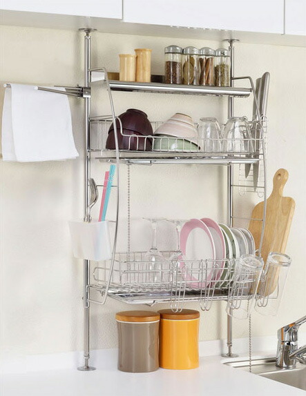 楽天市場 流れる突っ張り水切りラック ステンレス Sb 水切りラック 水切りかご 水切りカゴ 水切りトレー 突っ張り 送料無料 リコメン堂インテリア館