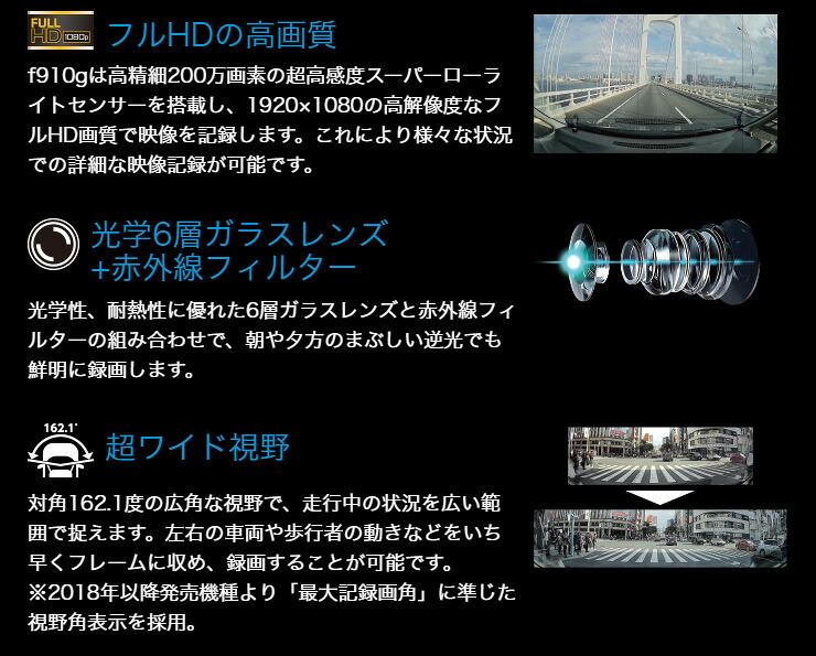 楽天市場 Hpドライブレコーダー F910g フルhd 高画質 ワイド視野 Gセンサー ドライバーアシスト 広角 送料無料 リコメン堂インテリア館