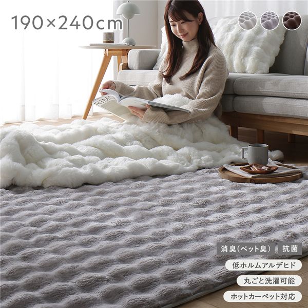 ふわもこ ラグ 約190×240cm グレー 洗える ウォッシャブル 洗濯可能 抗菌 消臭 ペット臭 滑り止め加工 ホットカーペット対応 床暖房対応 ふわとろ 肌触り パイルラグ ラグマット フロアマット 絨毯 ラグカーペット 敷物 敷き物 リビング ダイニング インテリア家具【S1】