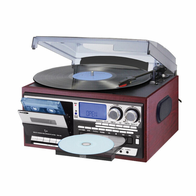 マルチ・オーディオ・レコーダー プレーヤー 交換針3本付き レコード カセットテープ CD SDカード USBメモリ 音源再生(代引不可)