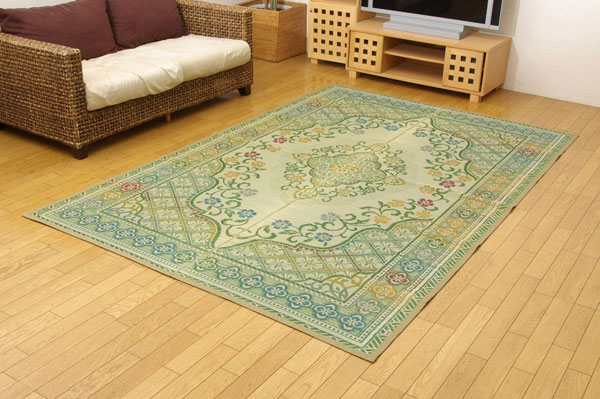 純国産 い草花ござカーペット 『アシック』 グリーン 本間3畳(約191×286cm)【送料無料】【代引き不可】|リコメン堂インテリア館