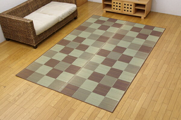純国産 い草花ござカーペット 『ブロック』 江戸間6畳(約261&times;352cm)(代引不可)【送料無料】｜リコメン堂インテリア館 15,474円