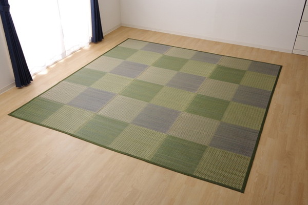 い草ラグ 花ござ カーペット ラグ 8畳 格子柄 市松柄 ピーア ブルー 江戸間8畳 約348×352cm(代引不可)【送料無料】|リコメン堂インテリア館