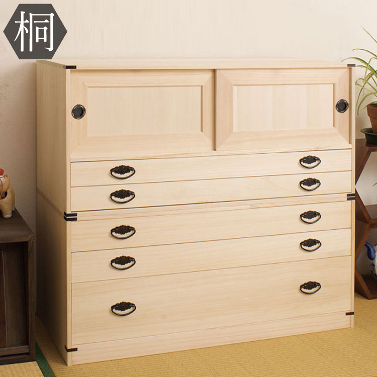 桐タンス引戸2段+3段チェスト高さ90 HI-2001 日本製 完成品【送料無料】【storage0901】