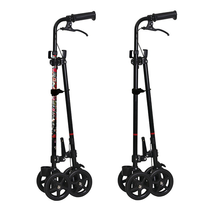 杖 ステッキ 車輪付き ハンドレールステッキ フジホーム 幅17cm 奥行45cm 高さ76cm~88cm 折りたたみ 手すり フック ブレーキ  代引不可 流行に