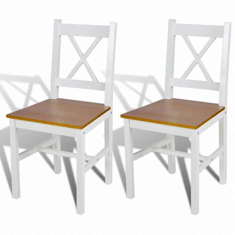 vidaXL ダイニングチェア 2点 マツ材 ホワイト家具 チェア キッチン・ダイニングルームチェア(代引不可)