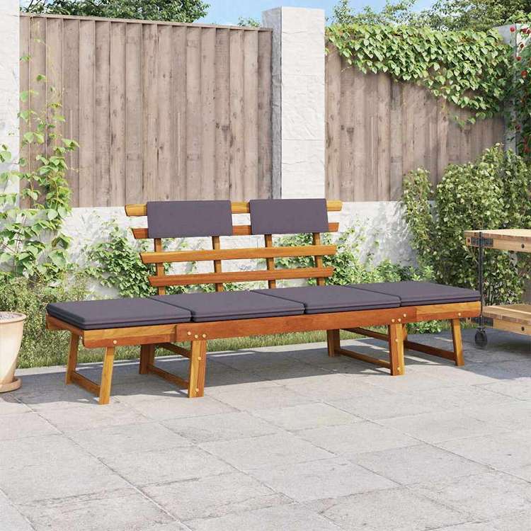 vidaXL ガーデンデイベッド クッション付き 2-in-1 190cm アカシアの無垢材家具 アウトドア家具 屋外椅子 アウトドアベンチ(代引不可)