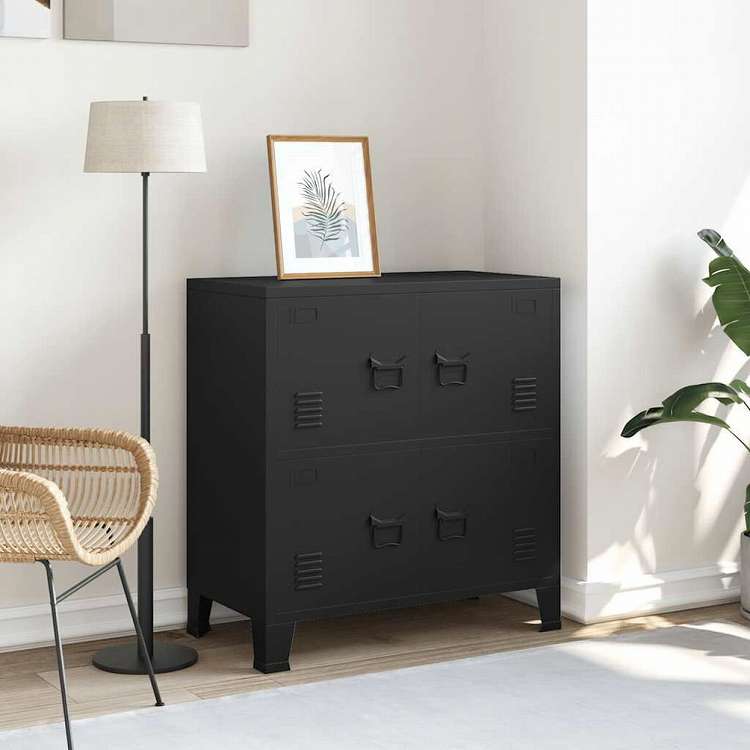 vidaXL ファイルキャビネット 4ドア付き インダストリアル スチール製 ブラック 75x40x80cm家具 キャビネット&収納 収納チェスト(代引不可)｜リコメン堂インテリア館