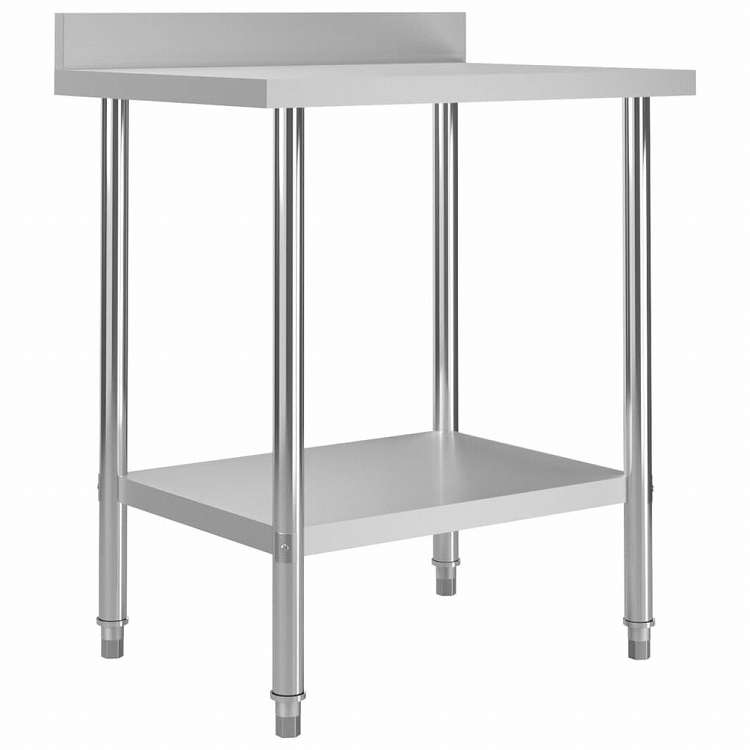 vidaXL 油はねガード付き キッチン作業机 80x60x93 cm ステンレススチールビジネス&工業用 食品サービス(代引不可)