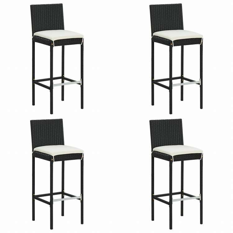 vidaXL ガーデンバースツール 4点 クッション付き ポリラタン製 ブラック家具 アウトドア家具 屋外椅子 アウトドアベンチチェア(代引不可)|リコメン堂インテリア館