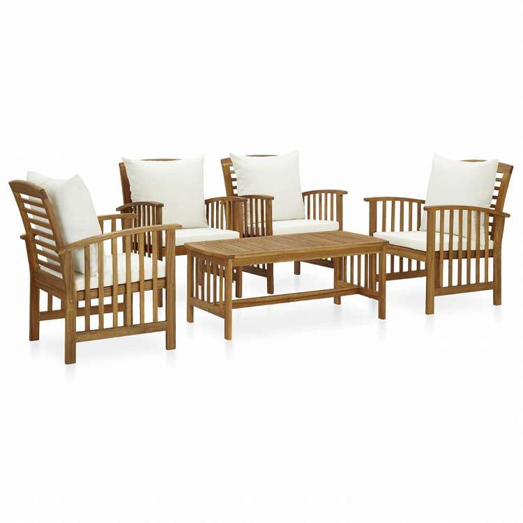 vidaXL ガーデンラウンジ5点セット クッション付き アカシア無垢材家具 アウトドア家具 屋外家具セット(代引不可)