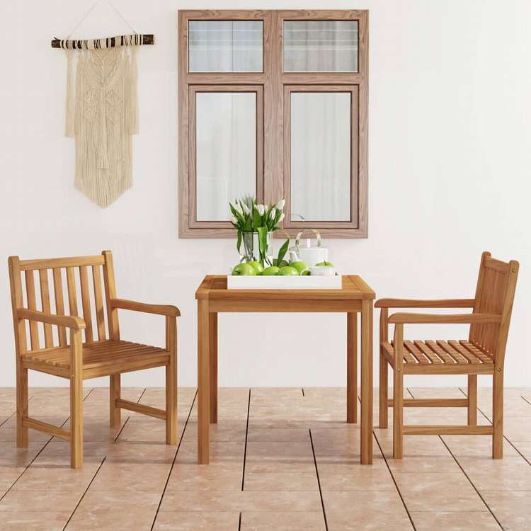 vidaXL ガーデンダイニングセット3点 チーク無垢材家具 アウトドア家具 屋外家具セット(代引不可)|リコメン堂インテリア館