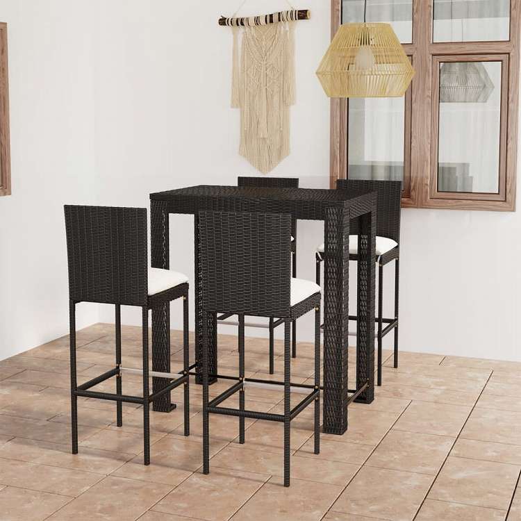 vidaXL アウトドアバーセット 5点 クッション付き ポリラタン ブラック家具 アウトドア家具 屋外家具セット(代引不可)|リコメン堂インテリア館