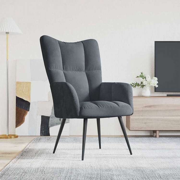 vidaXL 328074 vidaXL リラックスチェア ダークグレー ベルベット家具 チェア アームチェア・リクライニングチェア・スリーピングチェア(代引不可)｜リコメン堂インテリア館