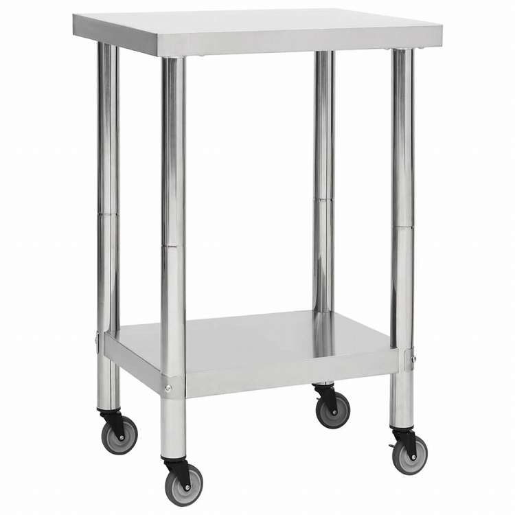 vidaXL キッチン作業机 車輪付き 60x60x85 cm ステンレススチールビジネス&工業用 食品サービス(代引不可)