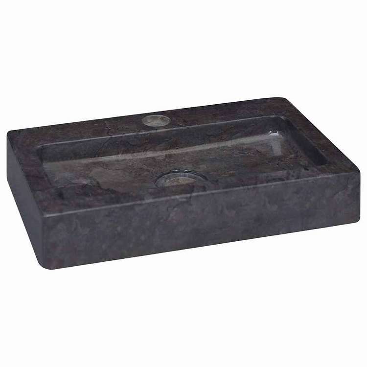 vidaXL 壁付け式シンク ブラック 38x24x6.5 cm 大理石 ハードウェア 配管 配管器具 シンク 洗面器|リコメン堂インテリア館