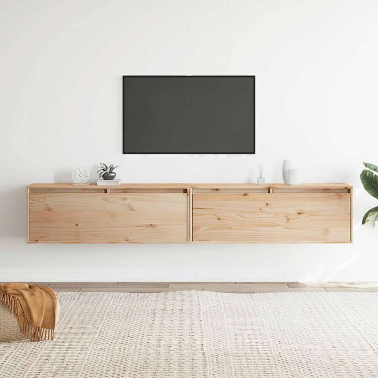 vidaXL ウォールキャビネット 2点 100x30x35 cm パイン無垢材家具 棚 壁面収納棚・壁面ラック(代引不可)