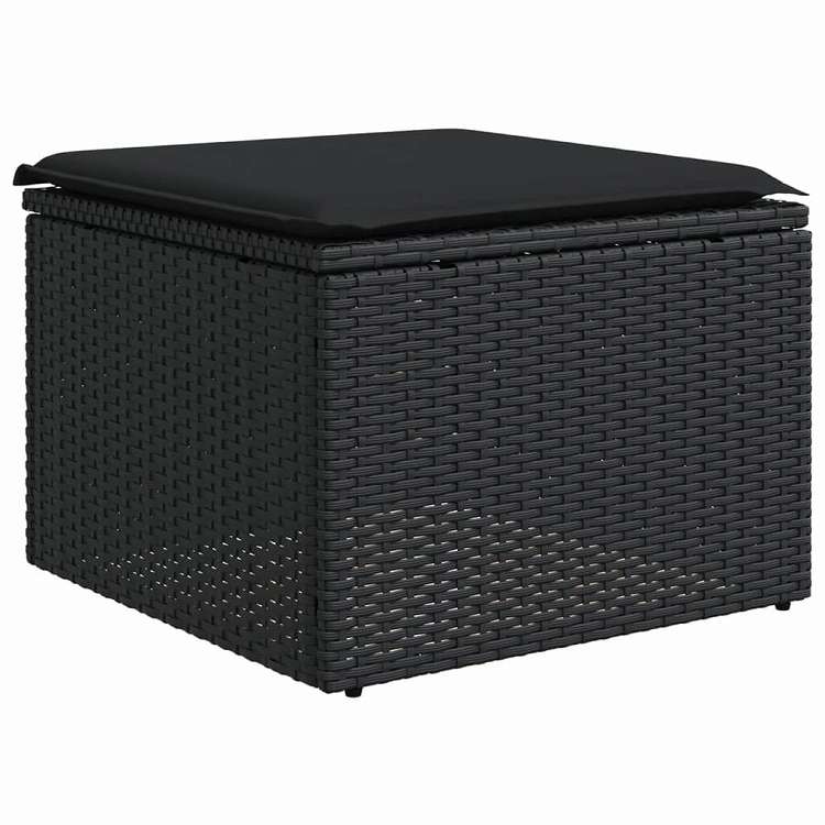 vidaXL ガーデンスツール クッション付き ブラック 55x55x37 cm ポリラタン 家具 アウトドア家具 屋外フットレスト