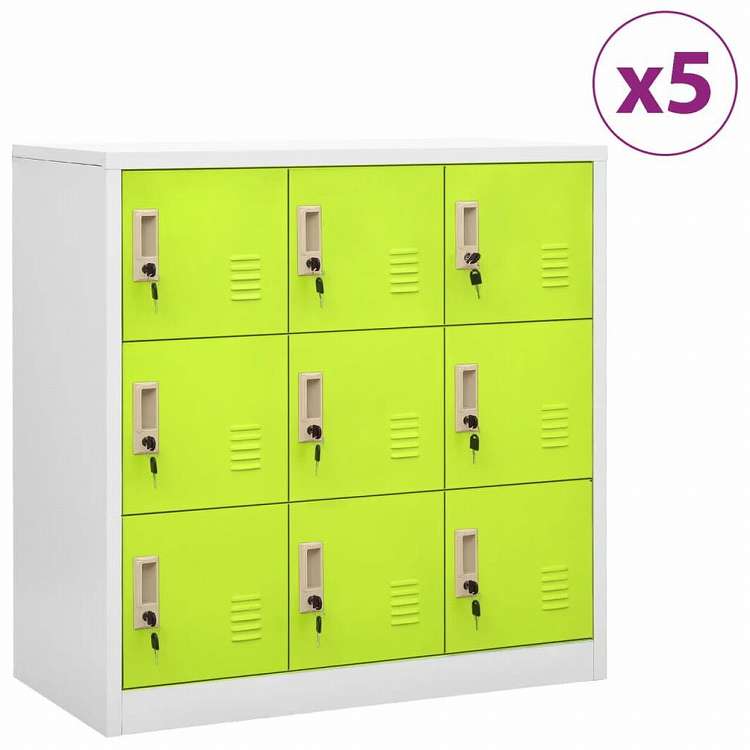 vidaXL ロッカーキャビネット 5点セット ライトグレー&グリーン 90x45x92.5cm スチール (336443x5組)家具 キャビネット&収納 収納キャビネット・ロッカー(代引不可)