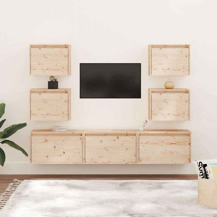 vidaXL テレビキャビネット 7点 無垢のパイン材 (813445+813446+813436x2)家具 AVラック・テレビ台(代引不可)｜リコメン堂インテリア館