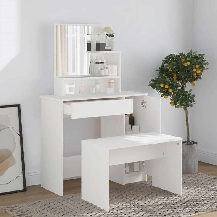vidaXL ドレッシングテーブルセット ホワイト 86.5x35x136cm家具 キャビネット&収納 洗面・化粧台ユニット 寝室用化粧用テーブル(代引不可)|リコメン堂インテリア館