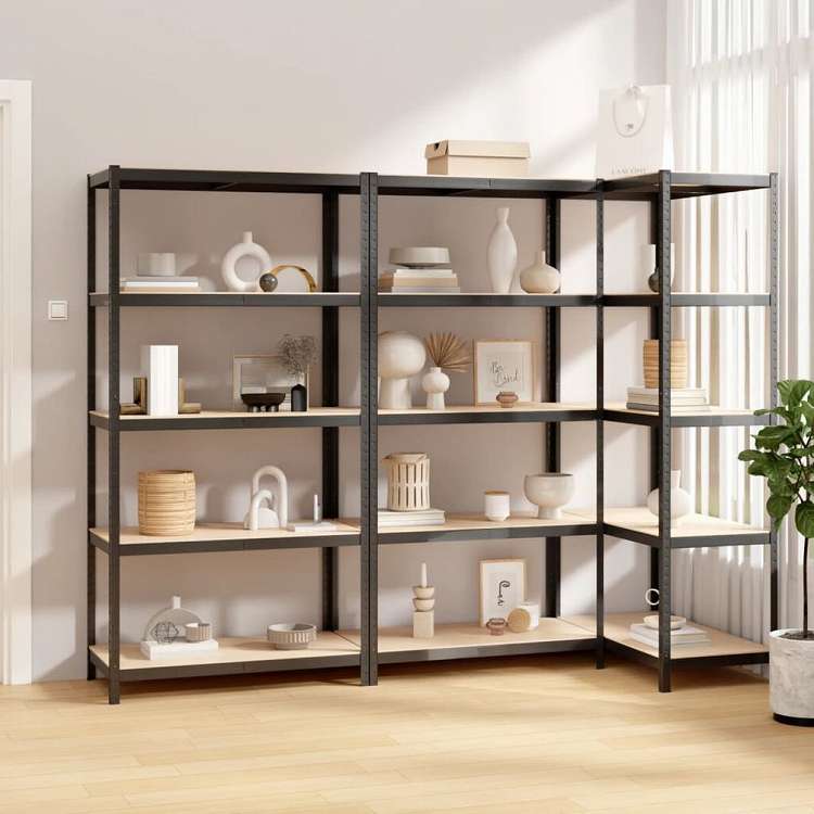 vidaXL 5段シェルフ 3点 アントラシート スチール&エンジニアリングウッドビジネス&工業用 工業用収納 業務用収納棚(代引不可)