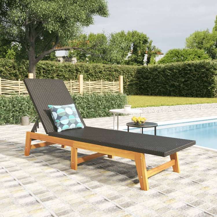 vidaXL サンラウンジャー ブラック&ブラウン ポリラタン&アカシア無垢材家具 アウトドア家具 屋外椅子 サンラウンジャー(代引不可) 11,457円