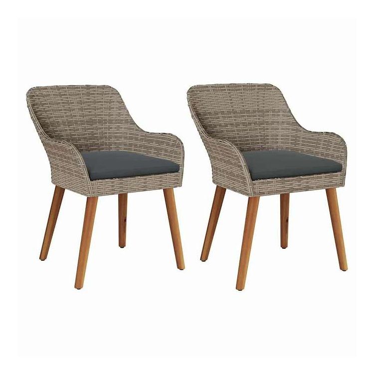 vidaXL ガーデンチェア クッション付き 2 pcs ブラック 62.5 x 55 x 82 cm ポリラタン 家具 アウトドア家具 屋外椅子 アウトドアベンチチェア(代引不可)【送料無料】