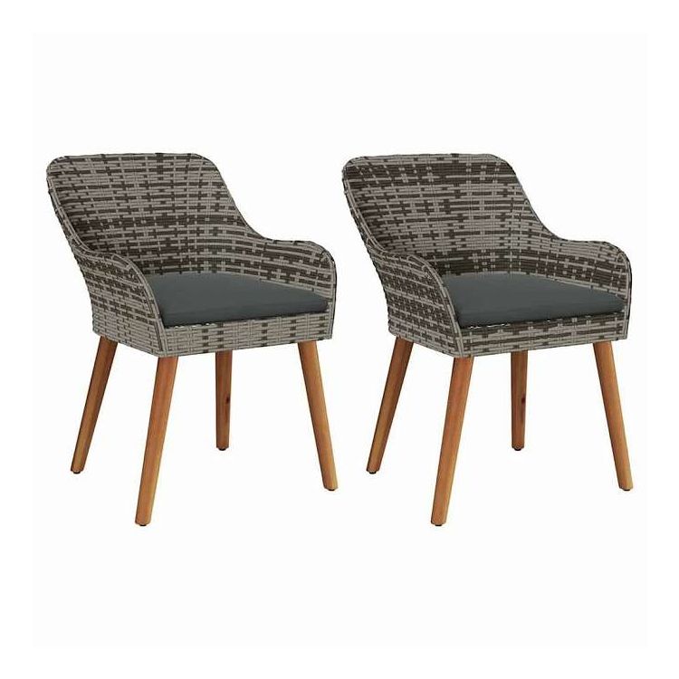 vidaXL ガーデンチェア クッション付き 2 pcs 灰色 62.5 x 55 x 82 cm ポリラタン 家具 アウトドア家具 屋外椅子 アウトドアベンチチェア(代引不可)|リコメン堂インテリア館
