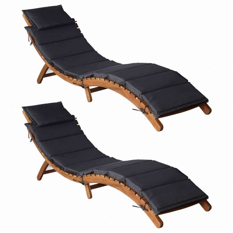 vidaXL サンラウンジャー クッション付 2点セット ダークグレー アカシア無垢材家具 アウトドア家具 屋外椅子 サンラウンジャー(代引不可)|リコメン堂インテリア館