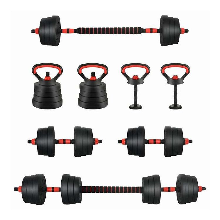 vidaXL 4-in-1 ダンベルバーベルケトルベルセット 20kg 20kg 黒と赤 セメントと鉄砂 スポーツグッズ エクササイズ&フィットネス ウエイトリフティング フリーウェイト(代引不可)【送料無料】