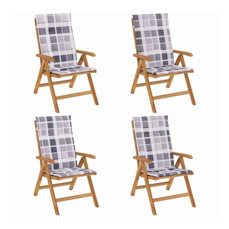 vidaXL リクライニングガーデンチェア クッション付き 4点 チーク無垢材 家具 アウトドア家具 屋外椅子 アウトドアベンチチェア(代引不可)【送料無料】
