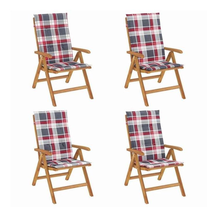 vidaXL リクライニングガーデンチェア クッション付き 4点 チーク無垢材 家具 アウトドア家具 屋外椅子 アウトドアベンチチェア(代引不可)【送料無料】