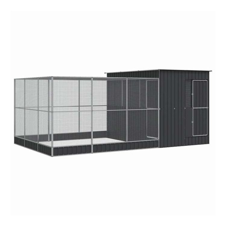 vidaXL 鳥小屋 拡張付き シルバー 497x303x216 cm スチール 動物&ペット用品 ペット用品 鳥用品 取りかご・スタンド(代引不可)【送料無料】