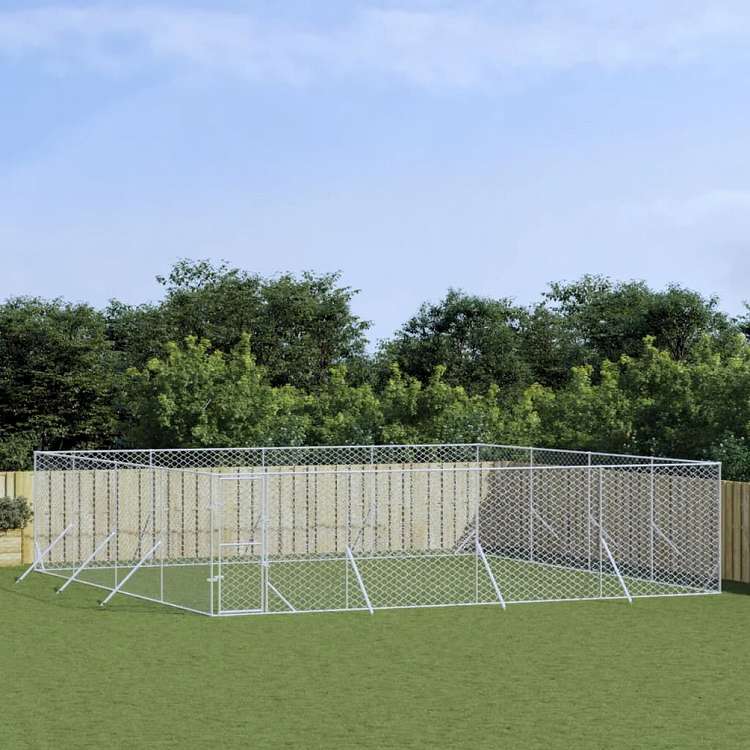 vidaXL 屋外用犬小屋 シルバー 8x8x2m 亜鉛メッキ鋼製動物&ペット用品 ペット用品 犬用品 犬小屋・ドッグラン(代引不可)｜リコメン堂インテリア館