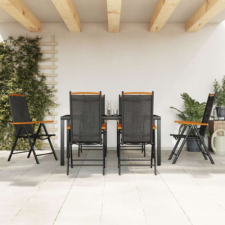 vidaXL ガーデンダイニング7点セット ブラック アルミニウム製家具 アウトドア家具 屋外家具セット(代引不可)｜リコメン堂インテリア館 51,368円