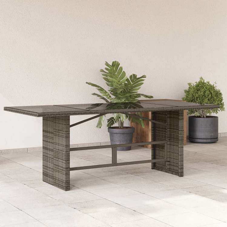 vidaXL ガーデンテーブル ガラス天板付 グレー 190x80x74 cm ポリラタン製家具 アウトドア家具 アウトドアテーブル(代引不可)
