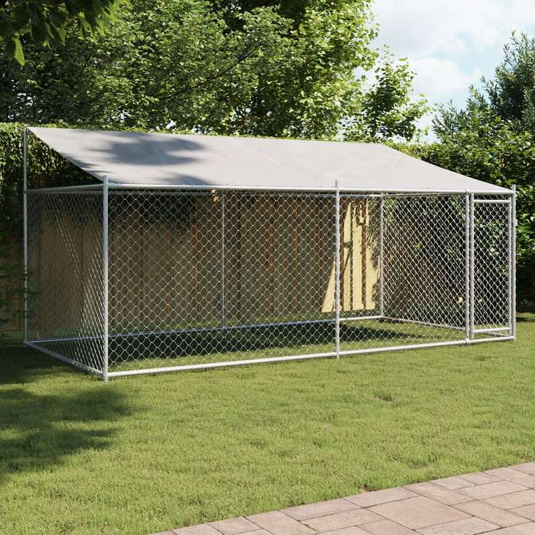 vidaXL 犬用ケージ ルーフ&ドア付き グレー 4x2x2 m 亜鉛メッキ鋼Animals & Pet Supplies ペット用品 犬用品 犬小屋・ドッグラン(代引不可)