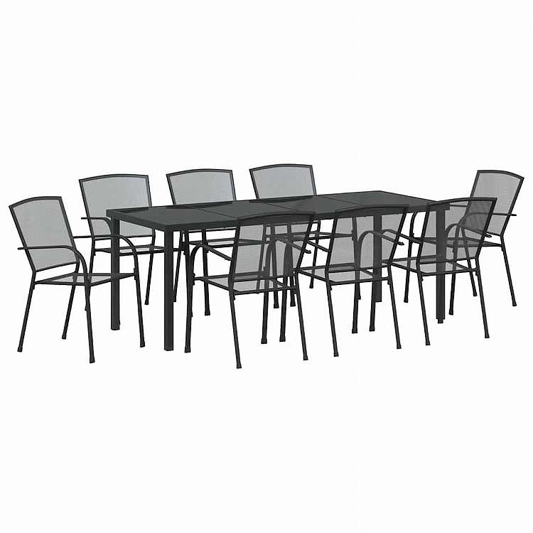 vidaXL ガーデンダイニングセット 9 pcs アンスラサイト 粉体塗装スチール家具 アウトドア家具 屋外家具セットアントラシート(代引不可)【送料無料】｜リコメン堂インテリア館