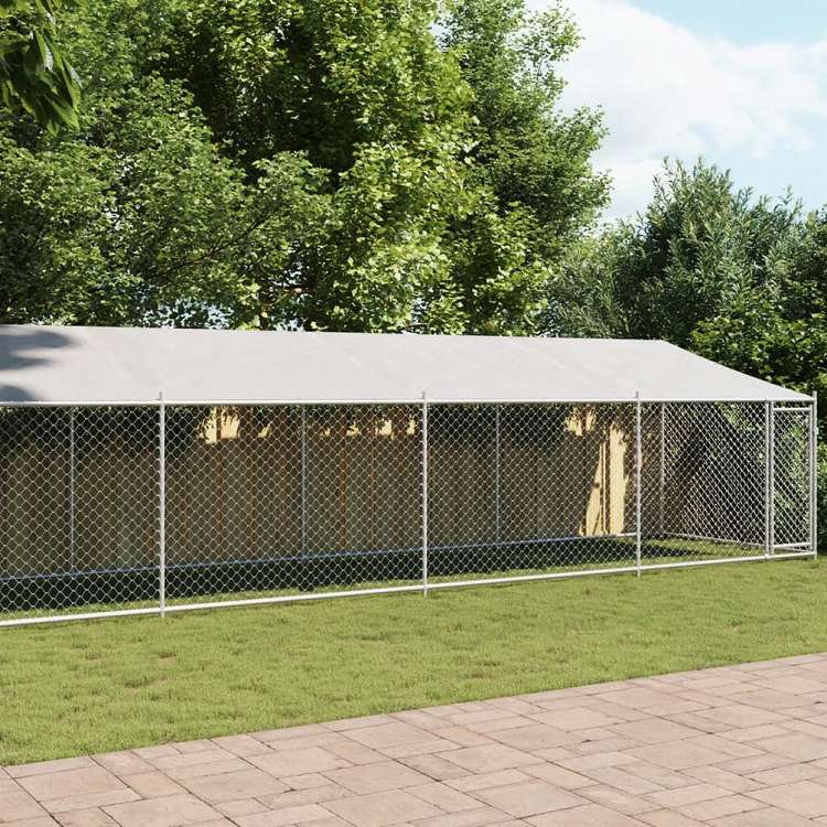 vidaXL 犬用ケージ ルーフ&ドア付き グレー 12x2x2 m 亜鉛メッキ鋼動物&ペット用品 ペット用品 犬用品 犬小屋・ドッグラン(代引不可)