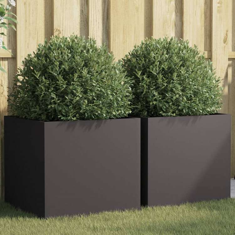 vidaXL プランター 2点 ブラック 49x47x46cm スチールホーム&ガーデン 芝&ガーデン ガーデニング 鉢植え・プランター(代引不可)|リコメン堂インテリア館