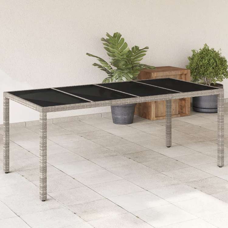 vidaXL ガーデンテーブル ガラス天板付き 190x90x75 cm ポリラタン製 ライトグレー家具 アウトドア家具 アウトドアテーブル(代引不可)