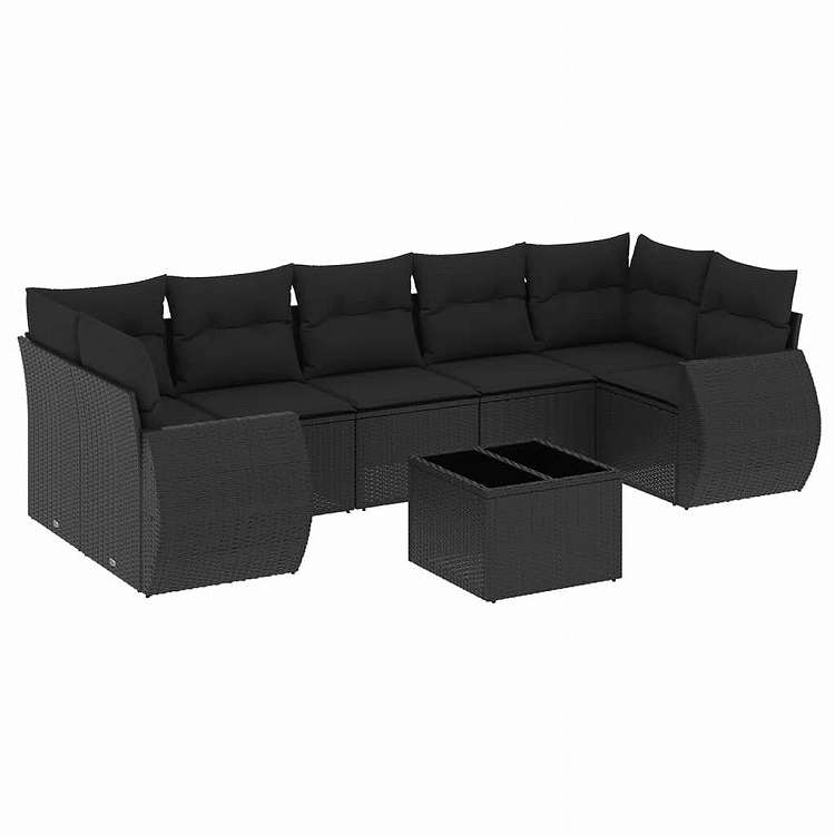 vidaXL 8ピース ガーデンソファセット クッション付き ブラック ポリラタン家具 アウトドア家具 屋外家具セット黒(代引不可)【送料無料】｜リコメン堂インテリア館